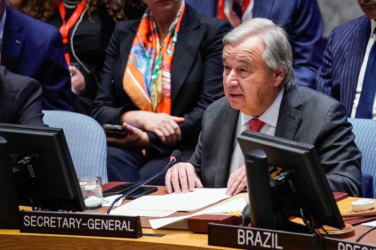 UN secretary-general Antonio Guterres speaks to delegates during a United Nations Security Council meeting (EPA)