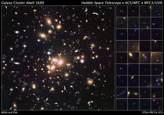 Using the Hubble Space Telescope and the light-bending properties of the massive galaxy cluster Abell 1689, astronomers have captured images of the faintest galaxies in the early universe.