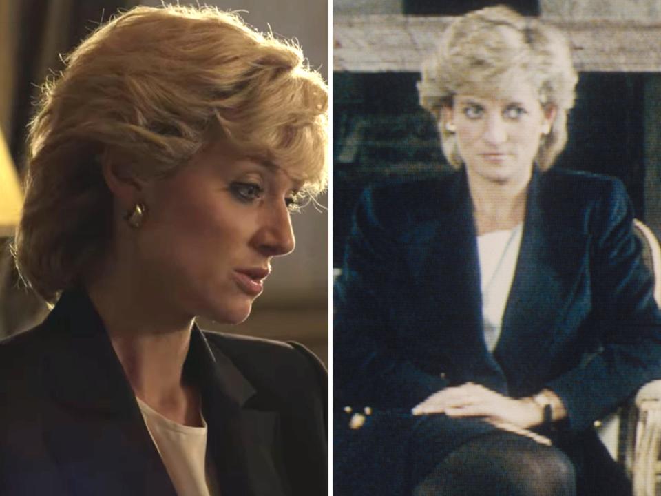 elizabeth debicki in the crown and princess diana during the martin bashir interview