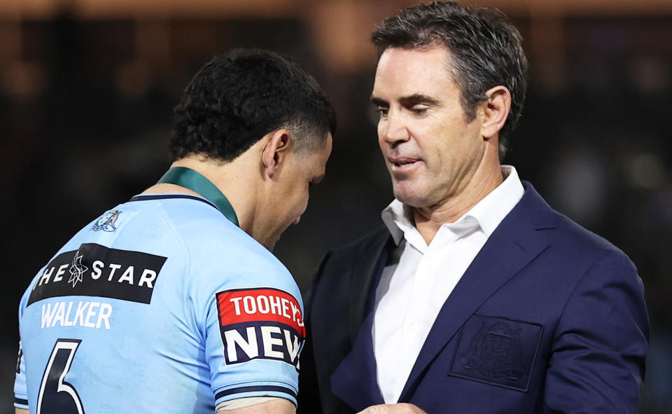 Cody Walker, pictured here with Brad Fittler after Game III of State of Origin in 2023.