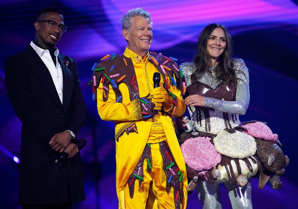 Nick Cannon, David Foster and Katherine McPhee in the Group B Final episode of THE MASKED SINGER airing Wednesday, Dec. 8 (8:00-9:00 PM ET/PT) on FOX