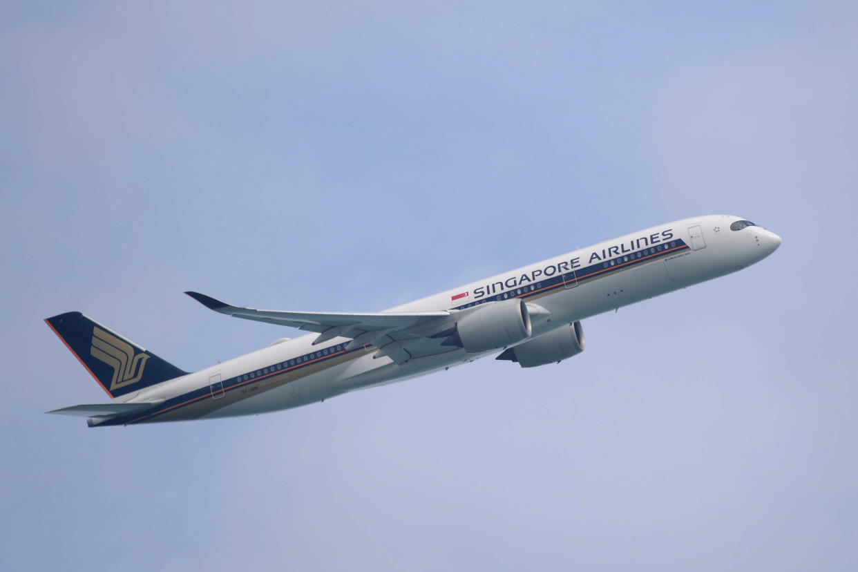 A Singapore Airlines Airbus A350-900 passenger plane takes off from Changi International Airport in Singapore on February 9, 2020. (Photo by ROSLAN RAHMAN / AFP) (Photo by ROSLAN RAHMAN/AFP via Getty Images)