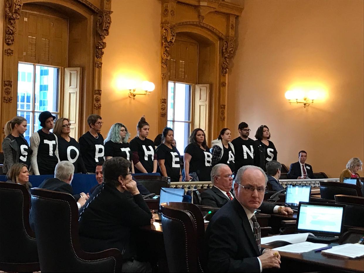 Activists protest the passing earlier this month of an Ohio law banning abortions in cases of a Down syndrome diagnosis. The law was signed on Dec. 22, 2017, by Gov. John Kasich. (Photo: AP)