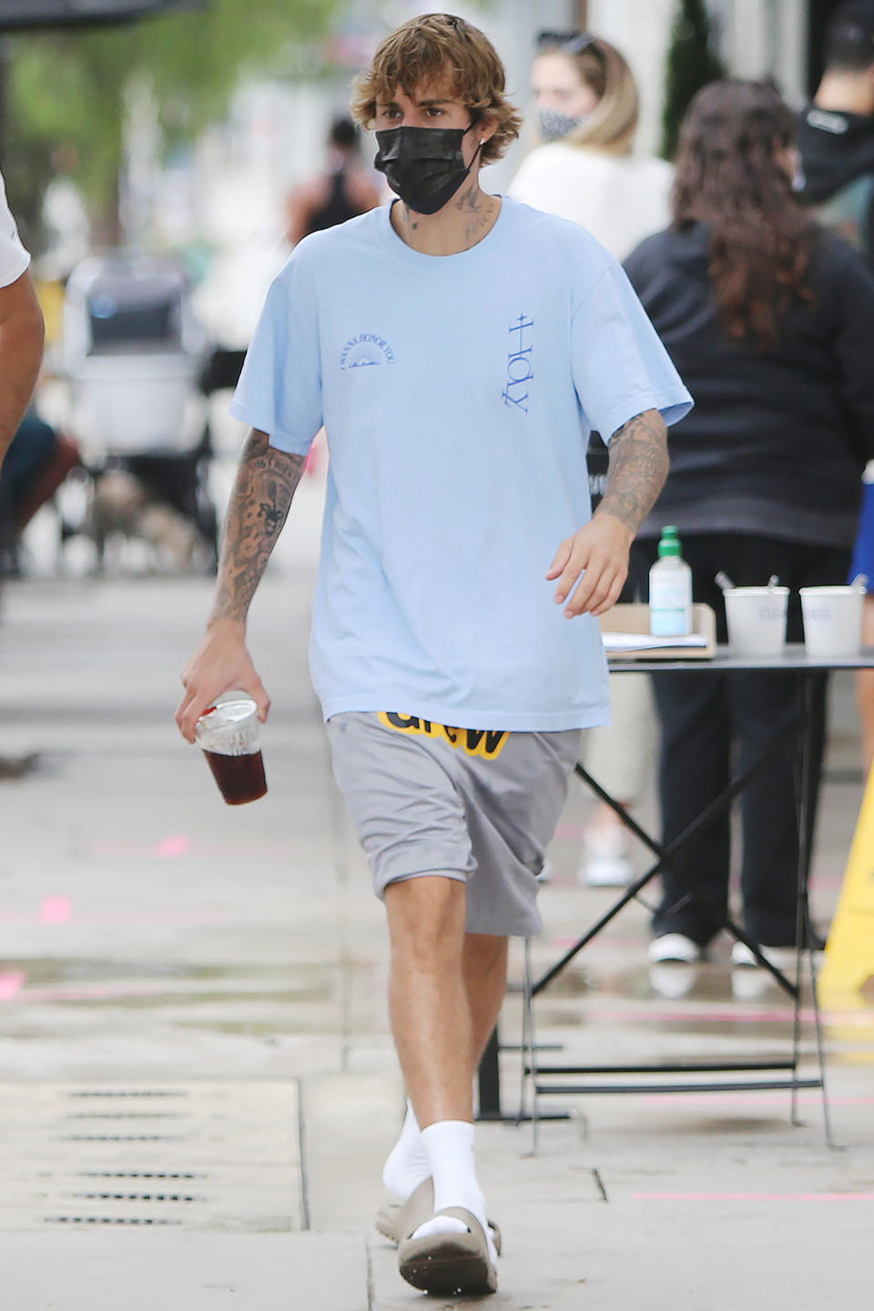 <p>Justin Bieber repped his Drew House clothing label during a stroll in Los Angeles.</p>