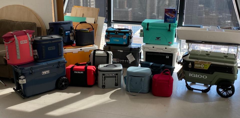 <p>A family photo of all the coolers we tested.</p>