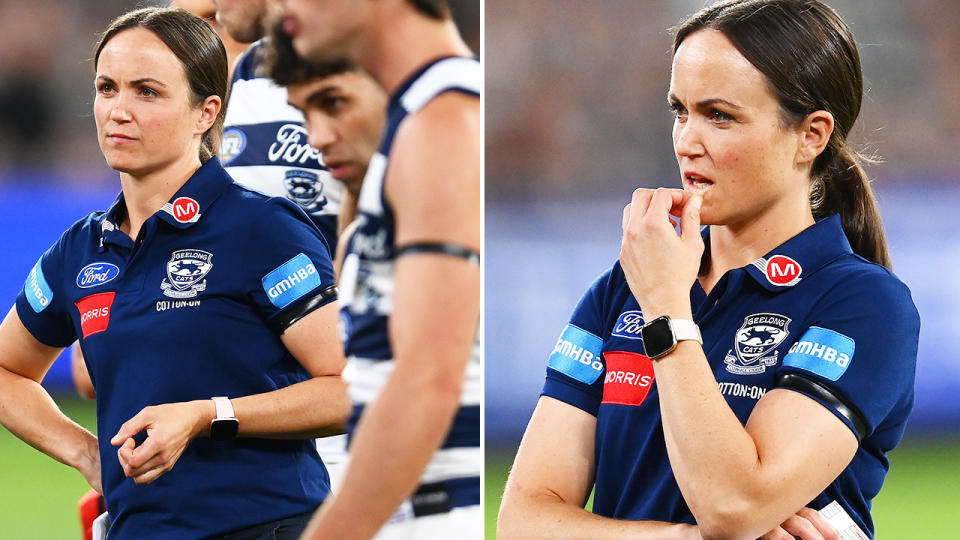 Daisy Pearce, pictured here during Geelong's clash with Collingwood in the opening round of the AFL season.