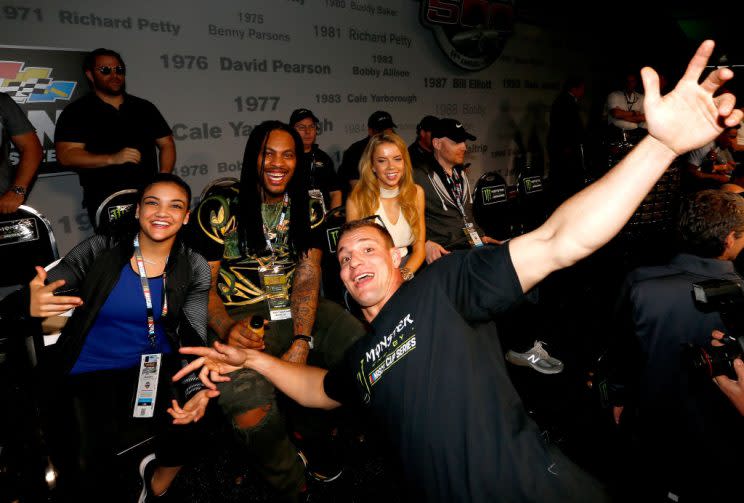 Rob Gronkowski with Lauren Hernandez and Waka Flocka Flame at the Daytona 500. (Getty Images)