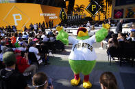 The Pittsburgh Pirates mascot performs during the 2022 MLB baseball draft, Sunday, July 17, 2022, in Los Angeles. (AP Photo/Jae C. Hong)