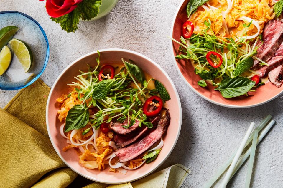 Red Curry Noodle Bowls with Steak and Cabbage