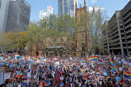 People attend a rally for marriage equality of same-sex couples in Sydney, Australia, September 10, 2017. REUTERS/Jason Reed