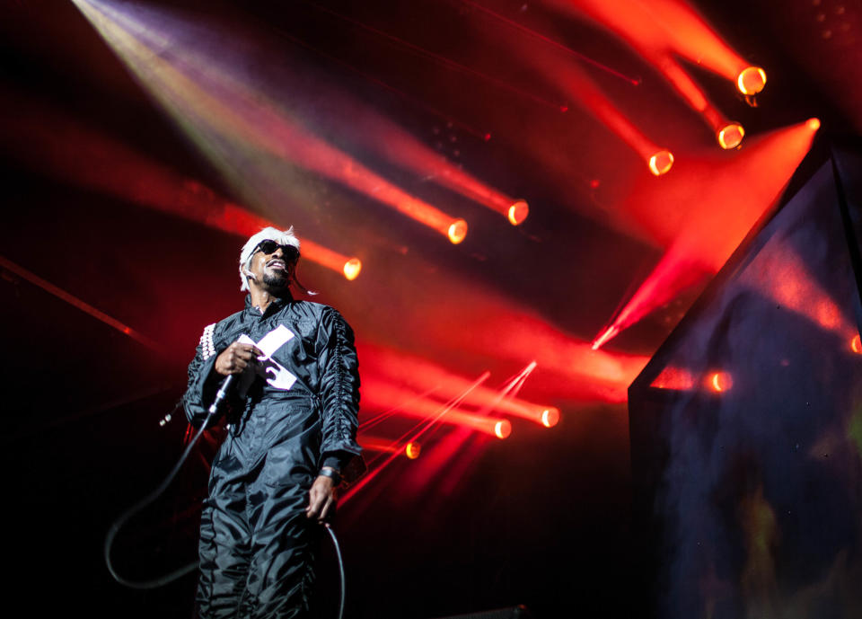 Andre 3000 of Outkast performs at Counterpoint 2014 Sunday, April 27, 2014, in Rome, Ga. (AP Photo/Branden Camp)