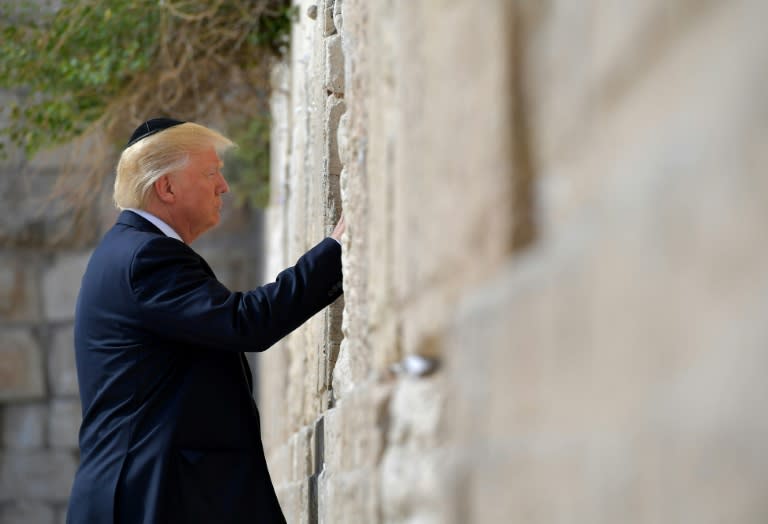 US President Donald Trump visits the Western Wall, the holiest site where Jews can pray, in Jerusalem’s Old City on May 22, 2017