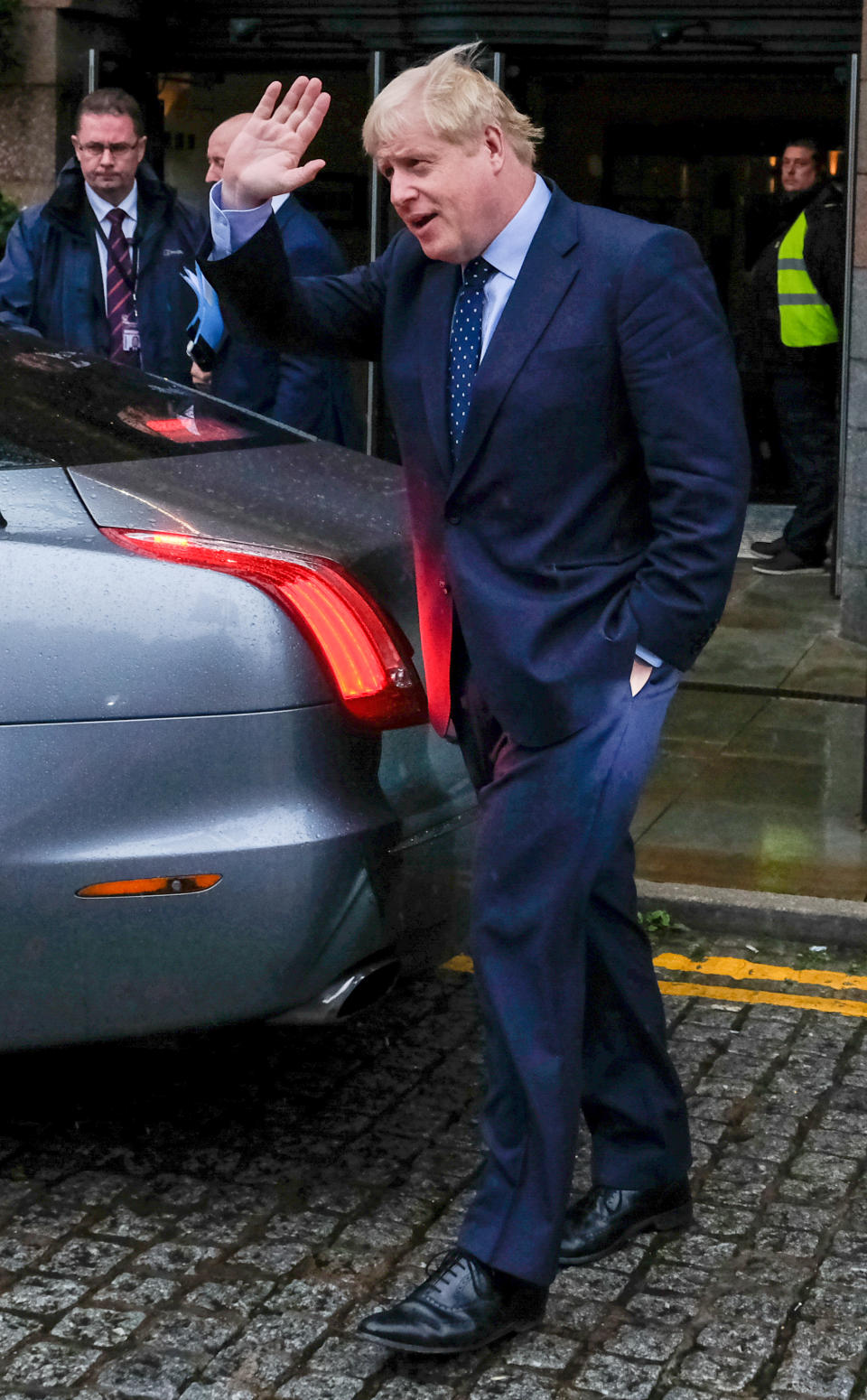 MANCHESTER, ENGLAND - SEPTEMBER 29: Prime Minister Boris Johnson leaves the Midland Hotel for a media appearance on the first day of the Conservative Party Conference on September 29, 2019 in Manchester, England. Despite Parliament voting against a government motion to award a recess, Conservative Party Conference still goes ahead. Parliament will continue with its business for the duration. (Photo by Ian Forsyth/Getty Images)