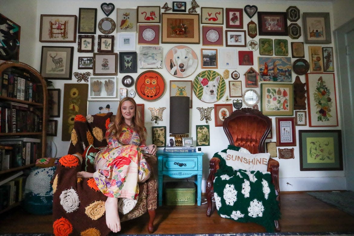 Artist Stephanie Forbes in the living room of her Savannah home.