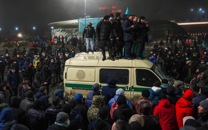 Kazakhstan on January 5, 2022 declared a nationwide state of emergency after protests over a fuel price hike erupted into clashes and saw demonstrators storm government buildings. - Abduaziz Madyarov/AFP