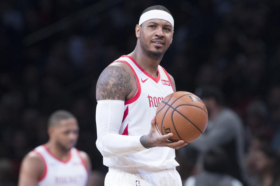 Carmelo Anthony hasn’t been the answer for the Rockets so far this season. (AP Photo)