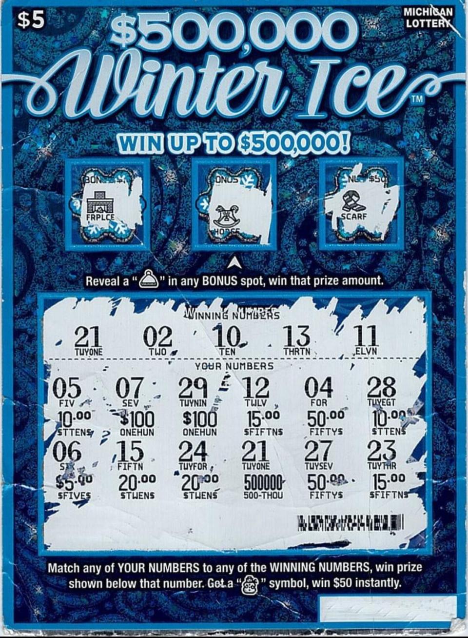 A 77-year-old man won $500,000 from Michigan Lottery's Winter Ice instant game.