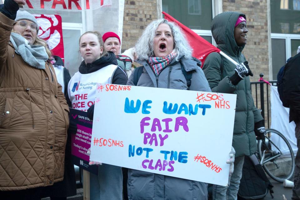 Members of the Royal College of Nursing (RCN) on the picket line outside Great Ormond Street  Hospital (PA)