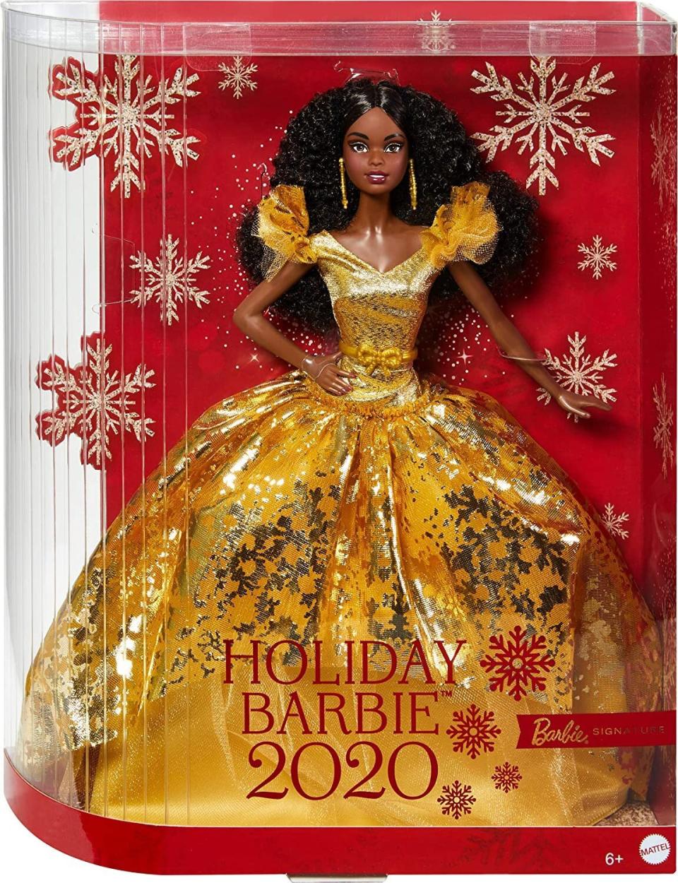 Barbie releases a collectible "<a href="https://barbie.mattel.com/shop/en-us/ba/barbie-holiday-dolls#facet:&amp;productBeginIndex:0&amp;orderBy:&amp;pageView:grid&amp;minPrice:&amp;maxPrice:&amp;pageSize:&amp;contentPageSize:&amp;" target="_blank" rel="noopener noreferrer">Holiday Doll</a>" every year. This year, the doll glitters in a gold gown, gold makeup and gold earrings. There's a blonde and brunette version of this Barbie, too. <a href="https://amzn.to/35WSrnw" target="_blank" rel="noopener noreferrer">Find it for $39 at Amazon</a>.