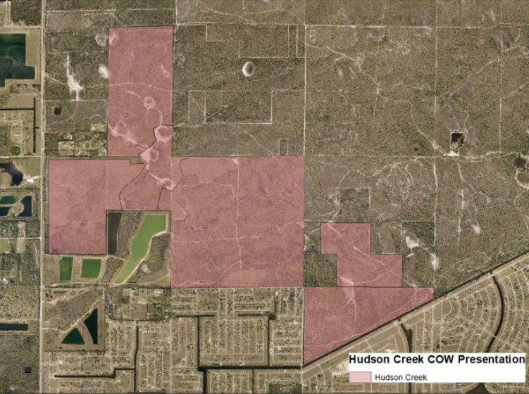 Map showing the proposed Hudson Creek community in the north end of Cape Coral.