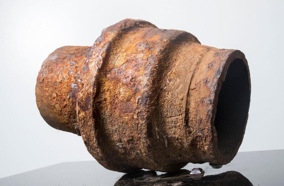 An obsolete cast iron bell joint is on display in the lobby at Pensacola Energy in Pensacola on Wednesday, Nov. 13, 2019.  Crews recently decommissioned the old low pressure cast iron natural gas system that had been in operation since the 1870's in the Pensacola area while installing new polyethylene pipe.