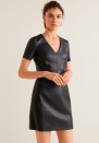 <p>This faux-leather “Seam body con dress” from Mango is a more structured take on the leather-look mini-dress. The V-neck and cinched weight helps create a flattering silhouette while still keeping the look structured with its visible seams.<br><br><a rel="nofollow noopener" href="https://shop.mango.com/us/women/dresses-short/seam-bodycon-dress_33045743.html?c=99&n=1&s=prendas_she" target="_blank" data-ylk="slk:SHOP IT – Mango $99 CAD;elm:context_link;itc:0;sec:content-canvas" class="link "><strong>SHOP IT – Mango $99 CAD</strong></a> </p>