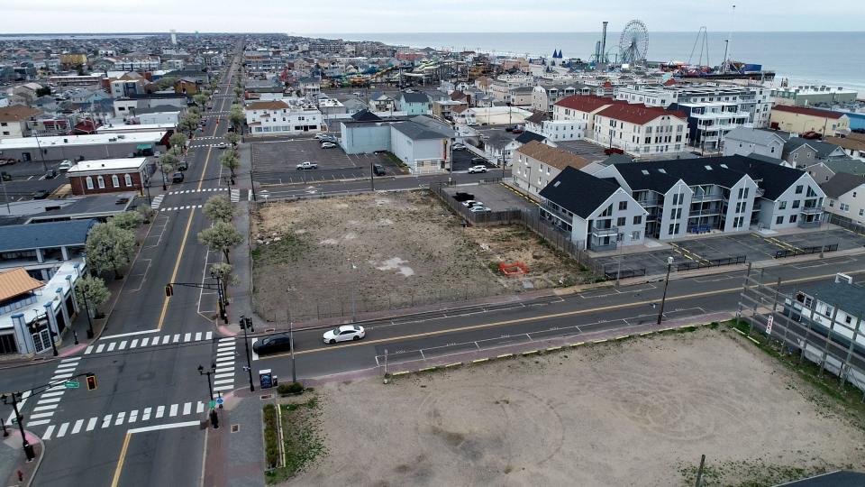 Nearly three years since a rusting steel skeleton on the Boulevard was demolished, construction has yet to start on a planned 10-story building there that borough officials believe is key to the area's redevelopment. The property is located between Hamilton and Webster avenues is shown Friday, April 7, 2023.