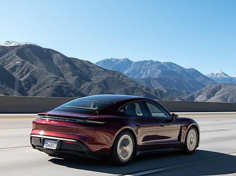 The Porsche Taycan pictured on a portion of the San Bernardino Mountain range (Wayne Gerdes/ Clean MPG)