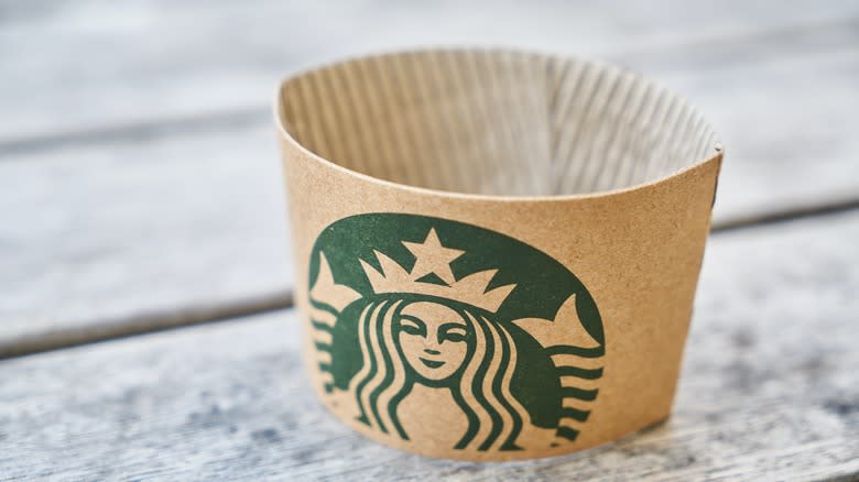 Close-up of a Starbucks cup sleeve