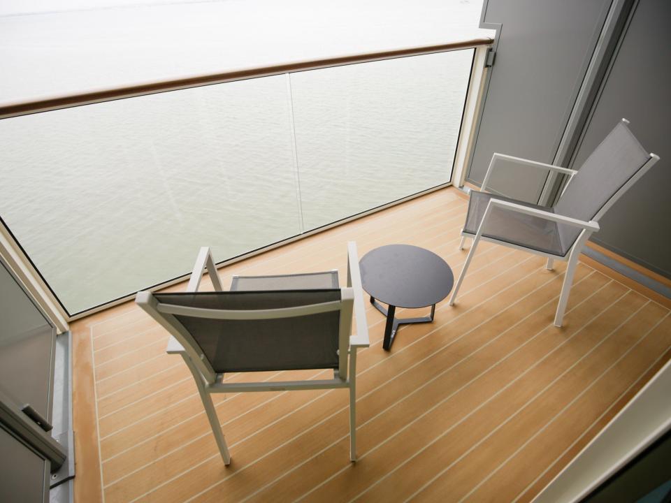 balcony of deluxe veranda suite on Silversea Silver Ray