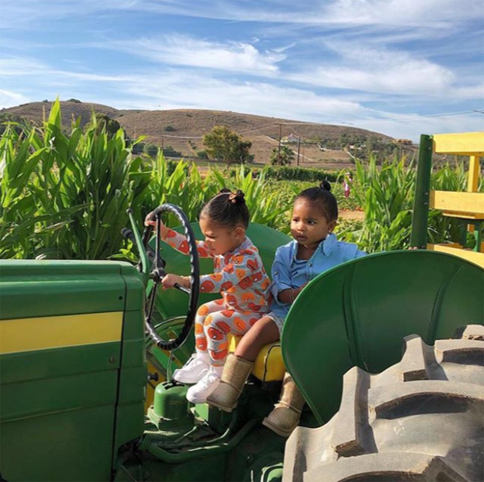 True and Stormi are also super close. Here they are pumpkin picking together! 