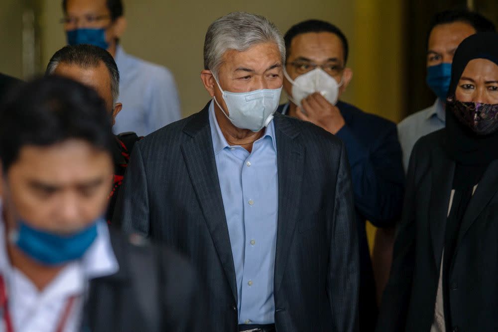 Datuk Seri Ahmad Zahid Hamidi is pictured at the Kuala Lumpur High Court in Kuala Lumpur March 10, 2021. — Picture by Firdaus Latif