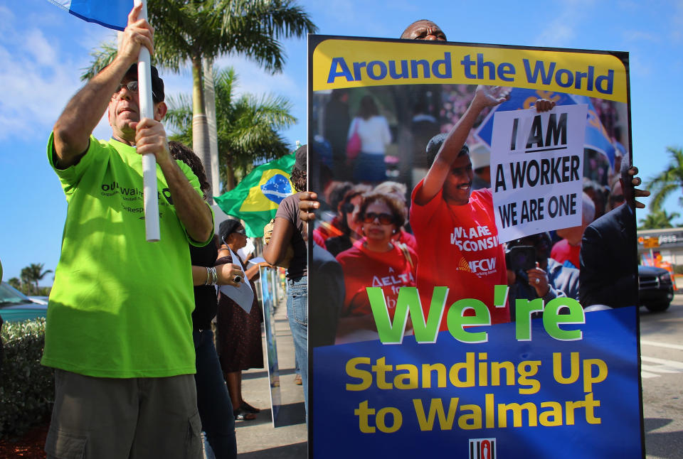 Walmart does not officially have union-represented workers in its U.S. stores, but the retailer still has been <a href="http://www.huffingtonpost.com/2013/03/25/walmart-sues-protesters-florida-stores_n_2950992.html" target="_blank">heavily protested against</a> by labor groups like the United Food and Commercial Workers International Union and Our Walmart, a small group of current and former employees. In December, the company even went as far as to <a href="http://www.huffingtonpost.com/2013/03/25/walmart-sues-protesters-florida-stores_n_2950992.html" target="_blank">sue a grocery workers union </a>for protests at its stores in Florida. 