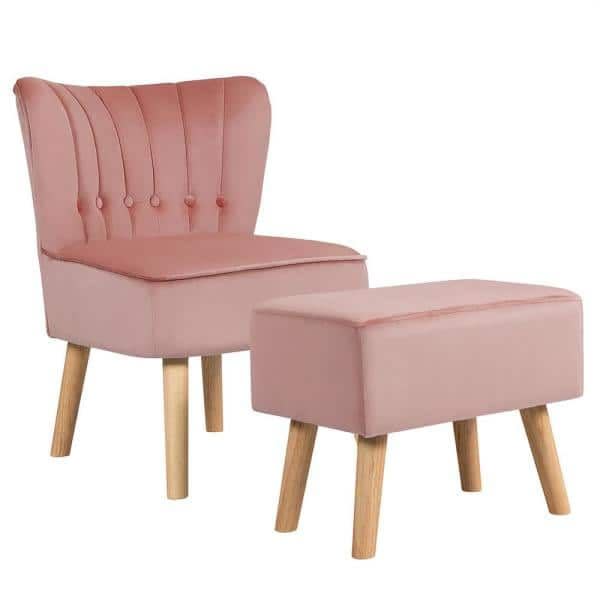 Pink Tufted Chair and Ottoman