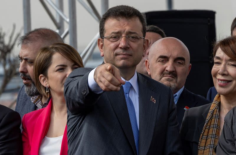 Istanbul's mayor Ekrem Imamoglu attends a campaign event in Istanbul