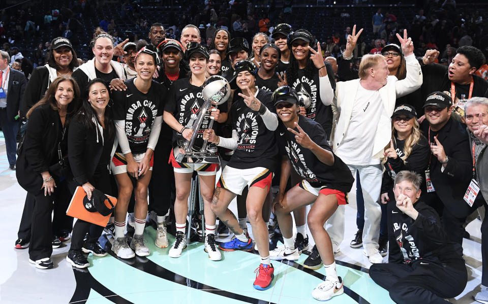 The Las Vegas Aces team after winning the WNBA Championship. (Brian Babineau/NBAE / Getty Images)