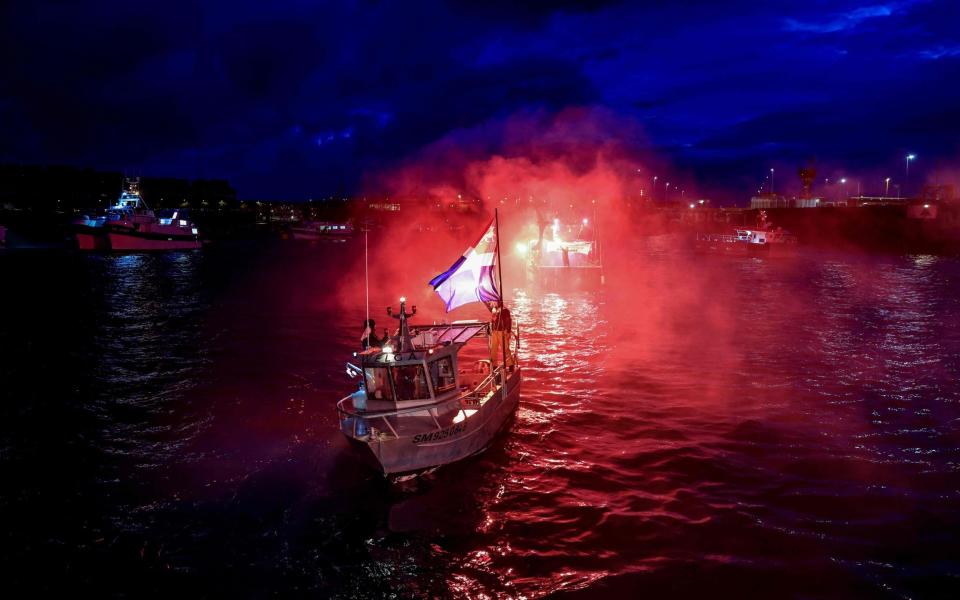 French fishing boats block the entrance to the port of Saint-Malo on November 26, 2021 - AFP