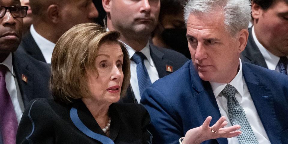 House Speaker Nancy Pelosi and House Minority Leader Kevin McCarthy at a memorial service in Washington, DC on September 21, 2022.