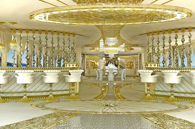 White, ivory and gold are predominant colours on the main deck. Photo: Lidia Bersani