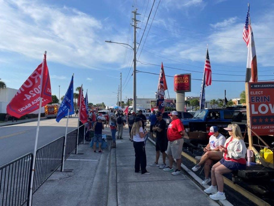 A crowd of about 70 watched as former President Trump passed in his black SUV with his motorcade and entered the parking garage at the federal courthouse in Fort Pierce. His hearing in the classified documents case is at 10 a.m .March 14, 2024.