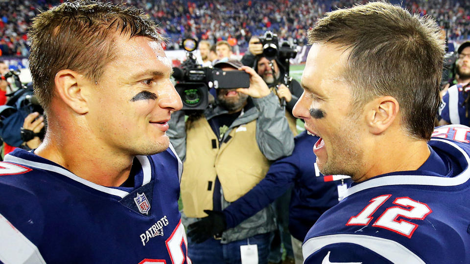 Pictured here, New England Patriots legends Rob Gronkowski and Tom Brady.