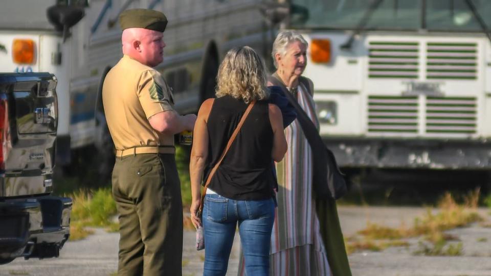 U.S. Marine Corps Staff Sergeant Steven Smiley arrives for the start of his trial at Marine Corps Defense Services Organization Branch Office on Monday, July 17, 2023 on Marie Recruit Depot Parris Island. In his court martial, Smiley has pleaded not guilty to the charge of negligent homicide in the June 4, 2021 death of recruit Dalton Beals during “The Crucible.” Drew Martin/dmartin@islandpacket.com