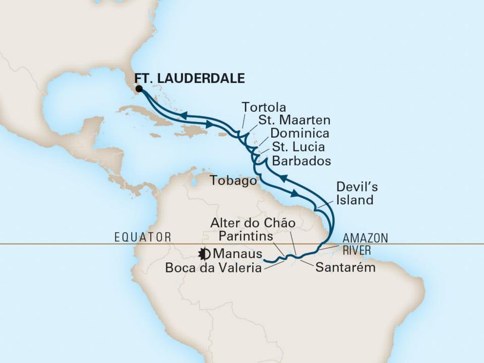 Holland America Line's 27-Day “Amazon Explorer" itinerary mapped out.