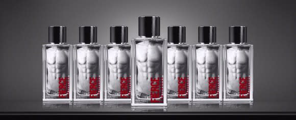 Seven bottles of branded cologne.