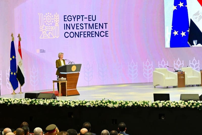 President of the European Commission Ursula von der Leyen speaks during the Egypt-EU investment conference.  Dati Bendo v European Commission/dpa