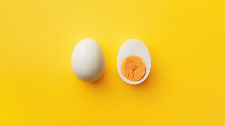 whole and halved hard-boiled egg