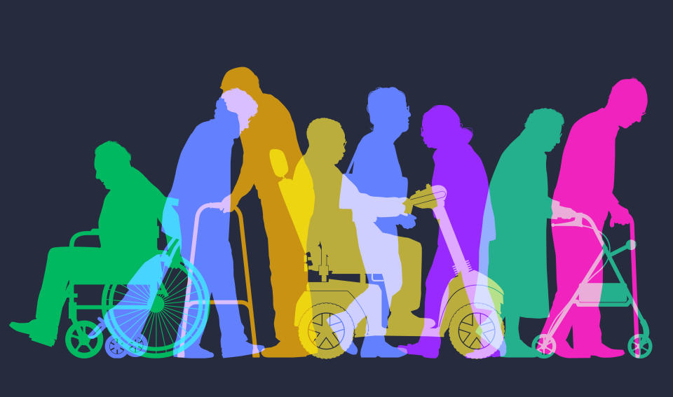 Overlapping silhouettes of elderly or old age people, raging population. Fully re-positionable elements