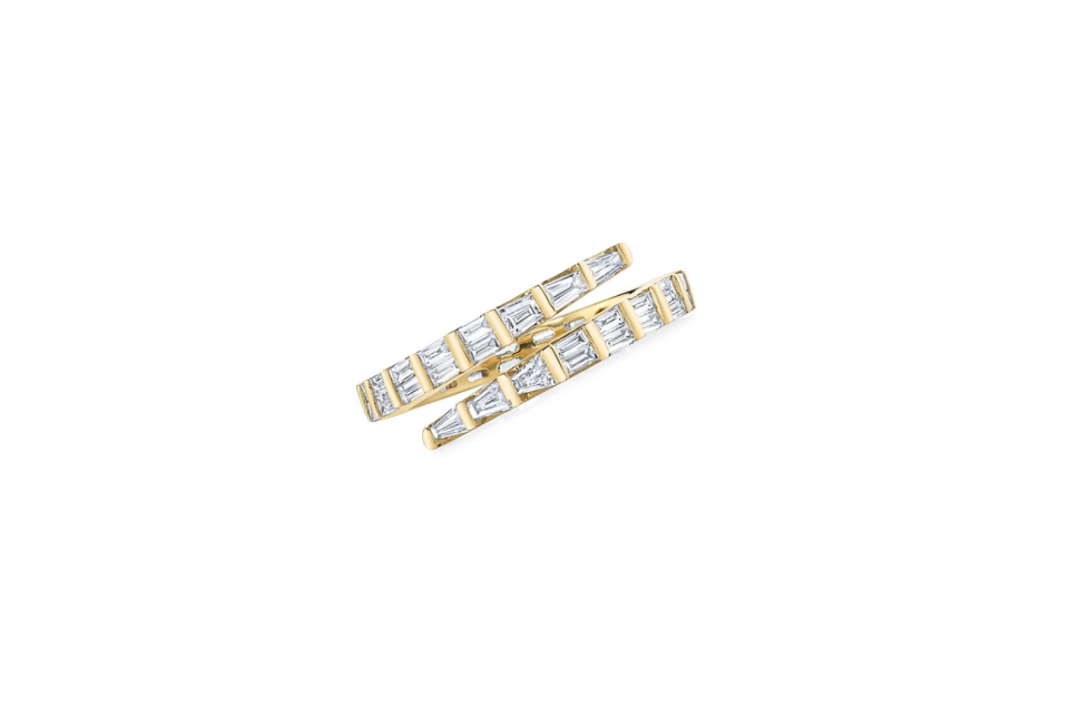 18K Yellow Gold & Diamond Baguette 2-Row Pinky Coil Ring