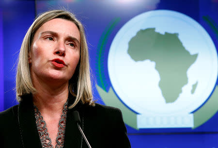 European Union foreign policy chief Federica Mogherini holds a news conference after an EU-African Union meeting in Brussels, Belgium, January 22, 2019. REUTERS/Francois Lenoir