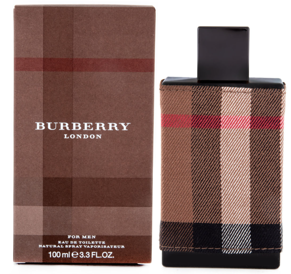 Package and bottle of Burberry London on a white background, each in the company's classic tartan styling